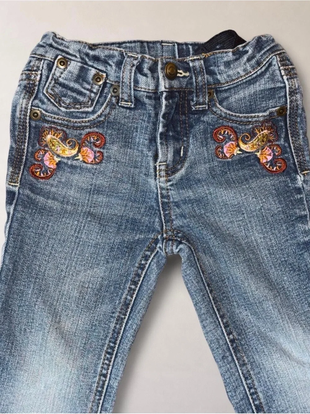 Cherokee Blue Denim Flare Jeans with Butterfly Embroidery